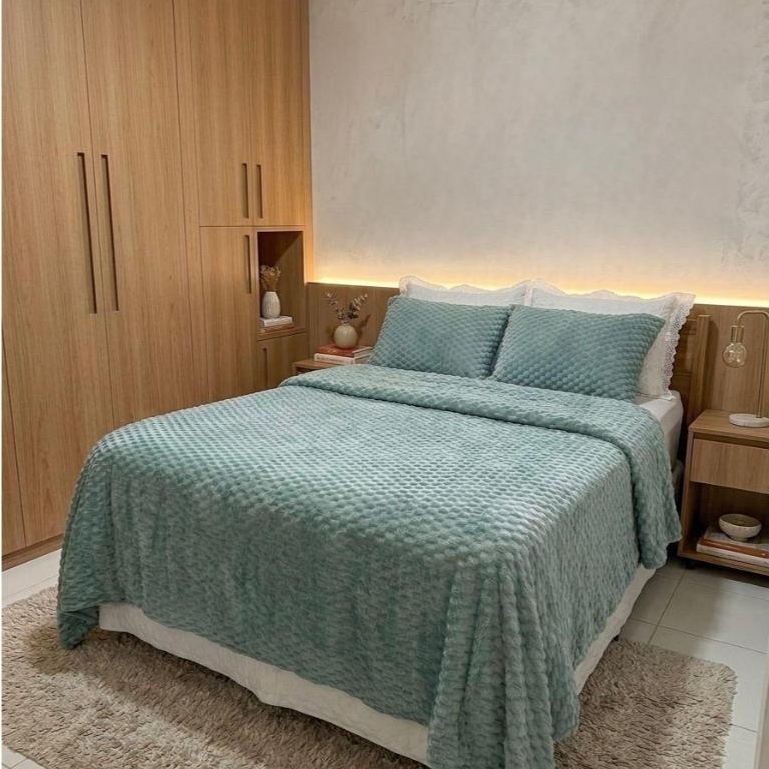 Kit Colcha Manta Casal Queen 2,20x2,60 Aveludada Trançada Zig Zag Antialérgica Duas Fronhas Cobertor