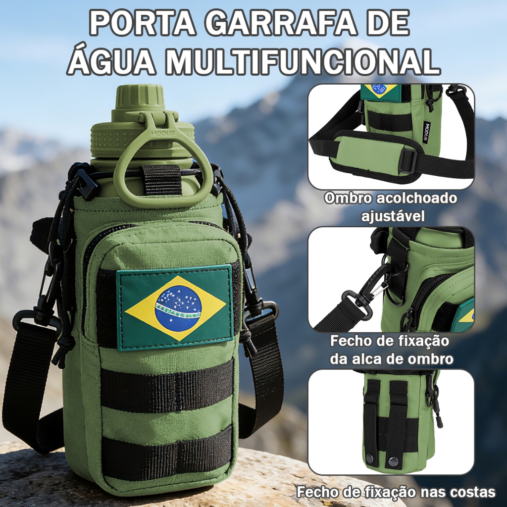 MODUS Garrafa Térmica Com Bolsa Tática 1000ML Para Camping Trilha Pesca Academia Viagem