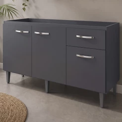 Balcão de Cozinha Gabinete de Pia Sem Tampo 120cm 3 Portas e 1 Gav Gabriela Cinza - AJL