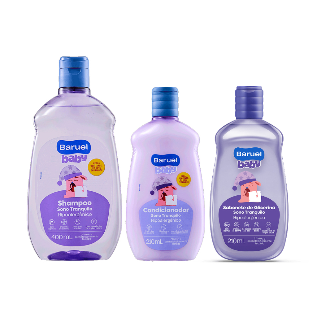Kit Shampoo 400ml + Condicionador 210ml + Sabonete Líquido 210ml Sono Tranquilo Baruel Baby