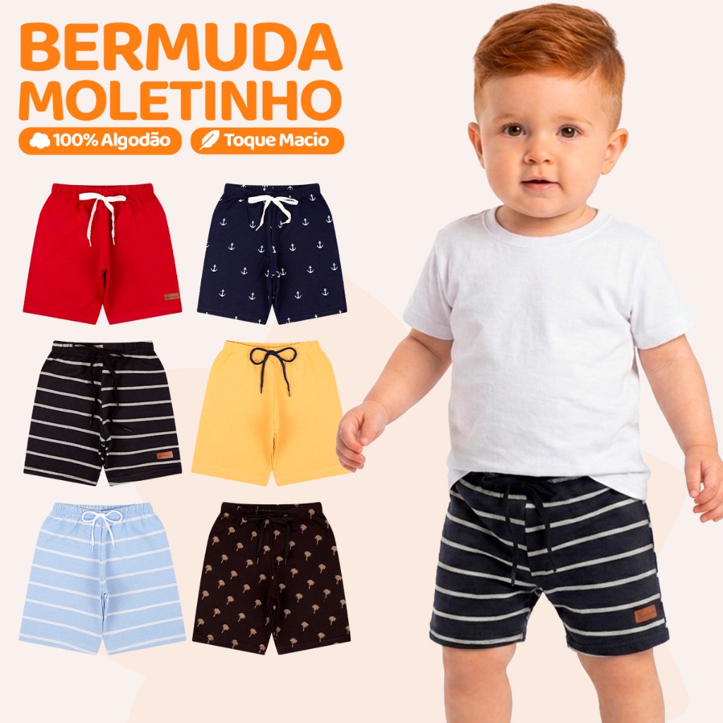 Kit Sortido 5 Bermudas Infantil Bebê Menino 1 ao 10