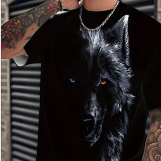 Blusa Masculina Lobo Olhos Bicolor T-shirt Urbana Camiseta Confortável Camisa Versátil Crt Unissex