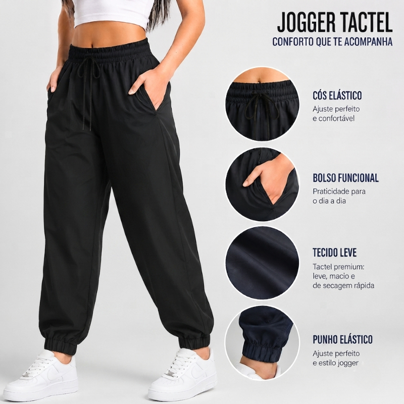 Calça Feminina Com Punho Modelagem Soltinha Tactel Premium Com Elástico Ajustável Casual Esporte Blogueira · foto 2