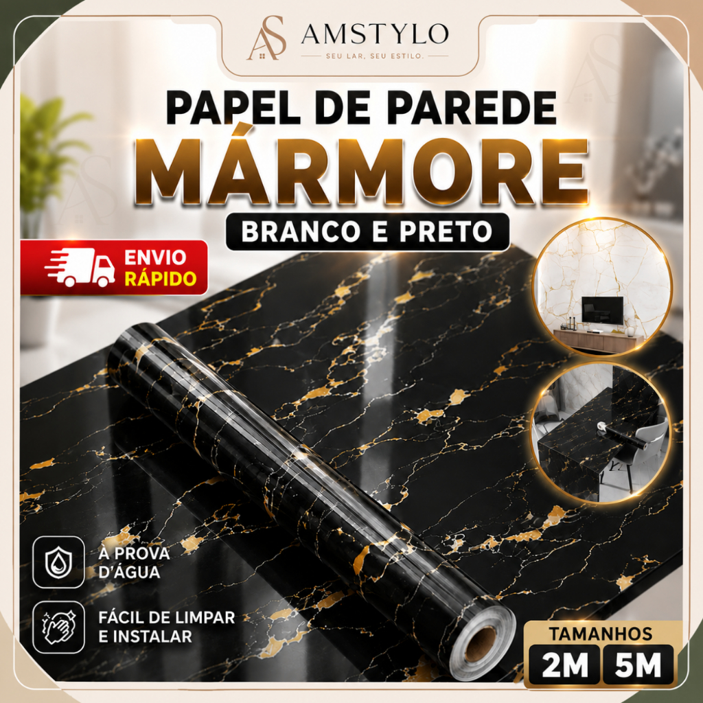 Papel de Parede Mármore Dourado 2 e 5 Metros Cozinha Adesivo Decoração Para Quarto