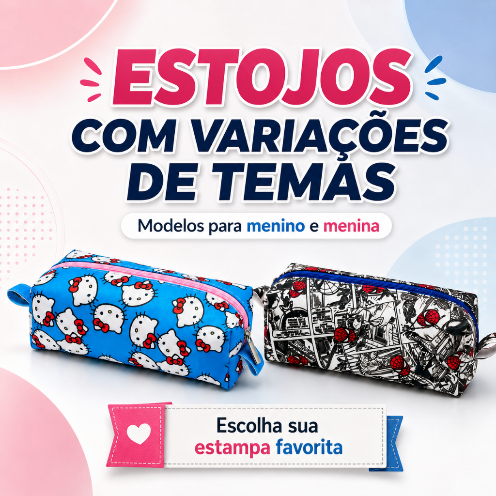 Estojo escolar infantil  Box Porta Lapis Feminino Juvenil