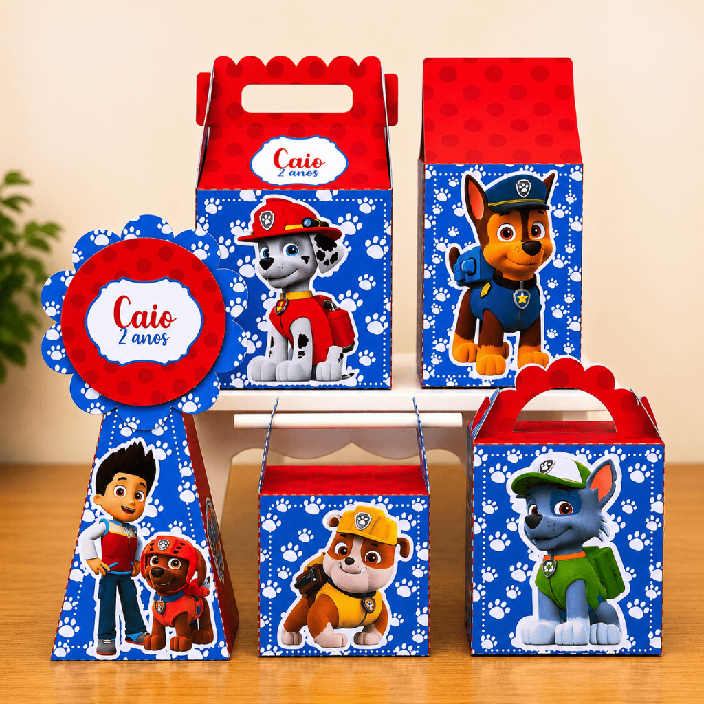 Kit Caixinhas Personalizadas Patrulha Canina Lembrancinhas Kit Festa Aniversario Decoração