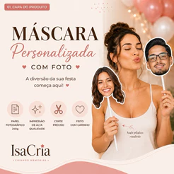 Máscara Personalizada com Foto | Plaquinha com Rosto para Festa, Aniversário e Despedida
