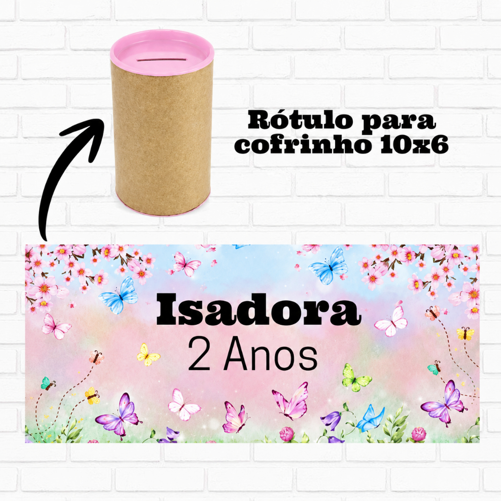 Rótulo adesivo para Cofrinho 10x6 Personalizado Lembrancinhas Infantil, Aniversário, Brinde Qualquer Tema.