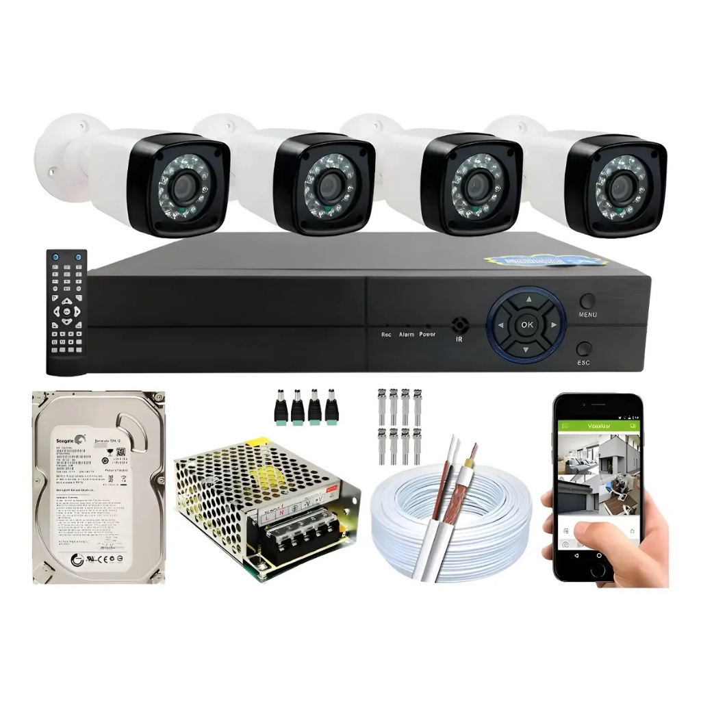 Kit CFTV Completo 4 Câmeras Full HD DVR 4 Canais HD 160GB Nobreak Intelbras