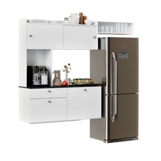 Armário de Cozinha Suspensa Compacta Com Balcão 4 Portas e Gaveta Completa Com Nicho 150C…