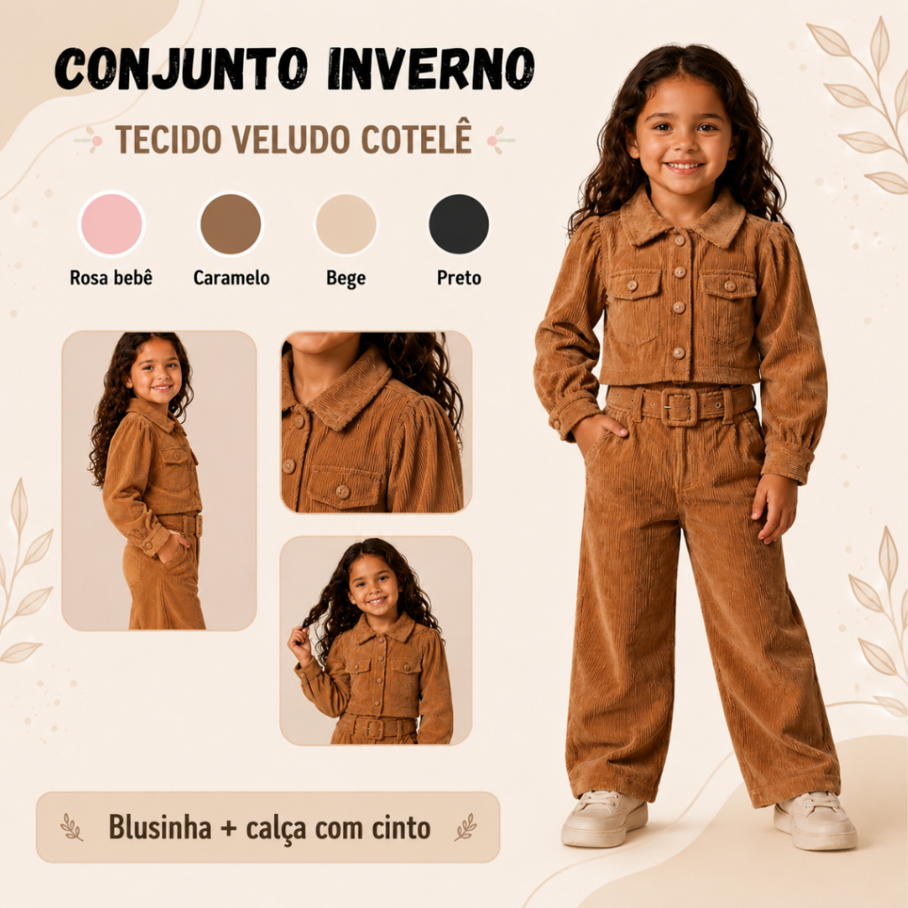 Conjunto Inverno menina tecido Aveludado tamanhos 4 ao 12