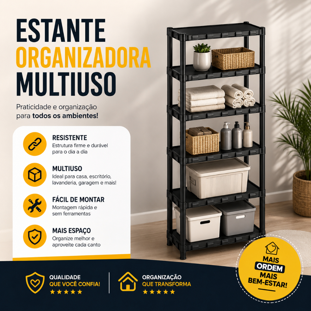 Estante Organizadora Multiuso 3/4/5 Prateleiras Plástico Modular Para Lavanderia Cozinha Quarto