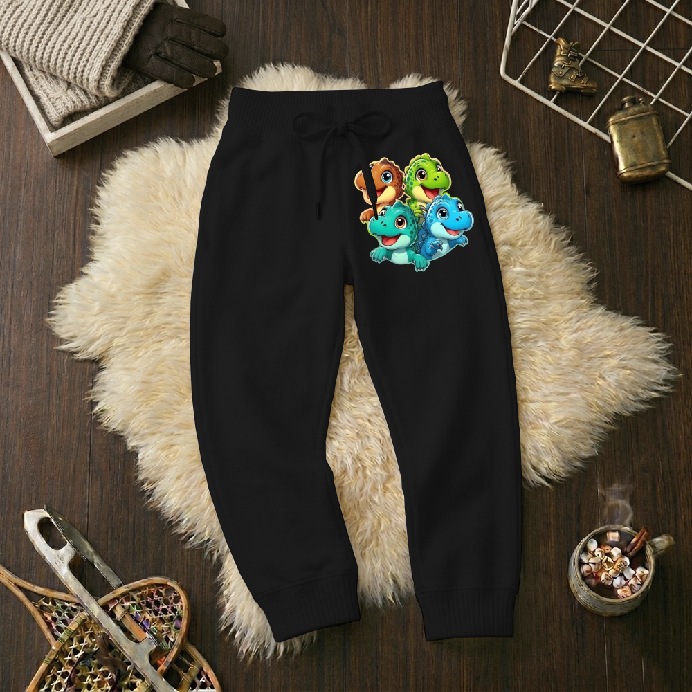 Calças Infantil Jogger Moletom Estampada Dinossauro Colorido Punho Flanelado Wide Leg Tamanho 6 16