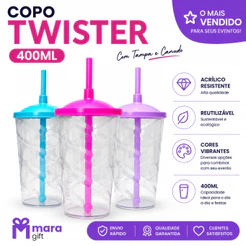 5 à 20 Copos Cristal Twister 400ml, Festas E Eventos, Transparentes Com Tampa E Canudo coloridos