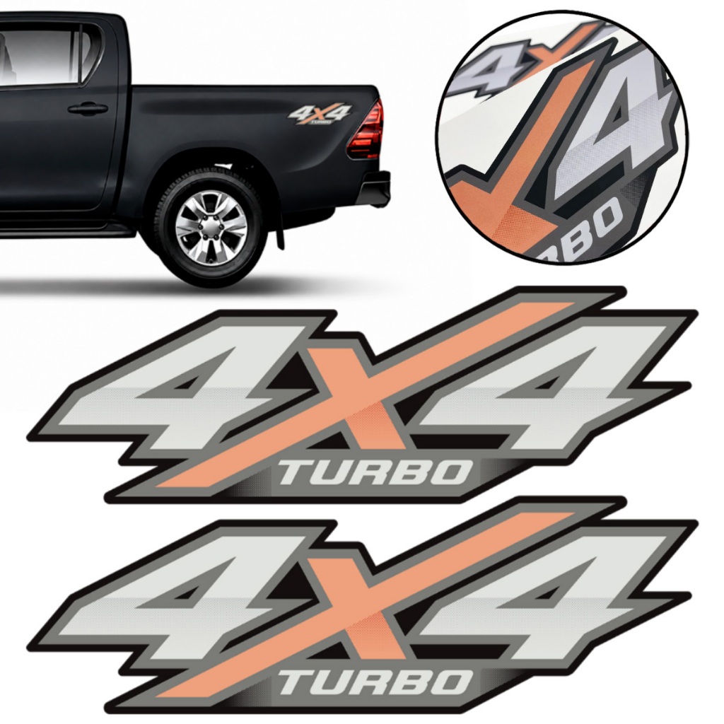 Par De Adesivos Hilux 4x4 Turbo 2016 2017 Emblema Lateral