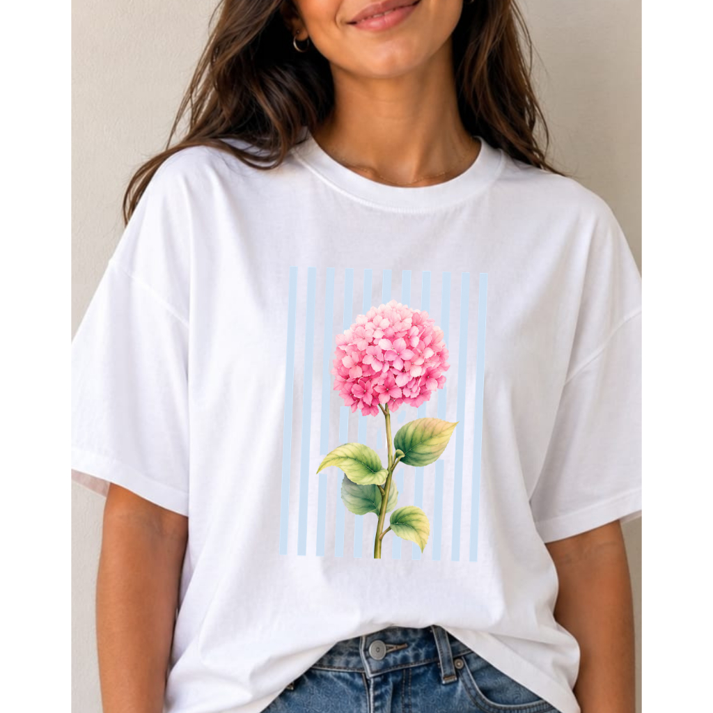 Camiseta Branca Estampa Flor Fofa Moda Feminina T-shirt Básica Casual 100% Algodão Premium Casual Estilosa Confortável