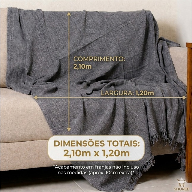 Kit 2 Manta Para Sofá/Cama Gigante Grande Decorativa Protetora 2.10x1.20 Luxo Algodão