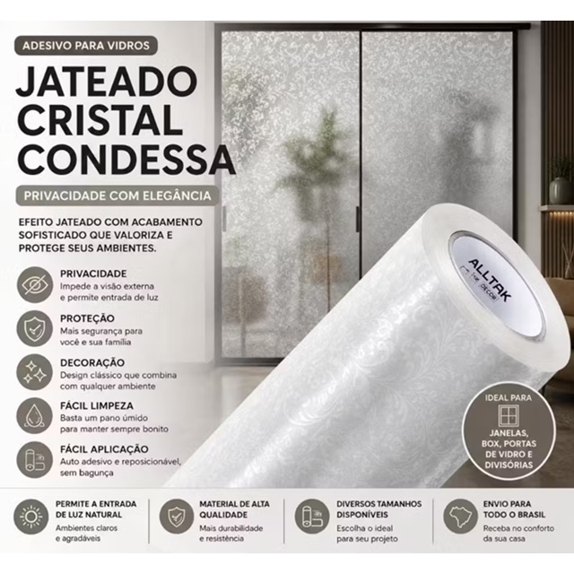 ADESIVO CRISTAL CONDESSA ALLTAK DECOR, ARQUITETURA,VIDROS, BOX, PLOTAGEM, ENVELOPAMENTO