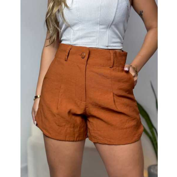 Bermuda Short Feminino Con Siper Funcional e Bolço Detalhe Lateral Sensorial Marante Moda Verão Social de luxo