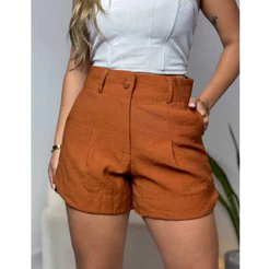 Bermuda Short Feminino Con Siper Funcional e Bolço Detalhe Lateral Sensorial Marante Moda Verão Social de luxo