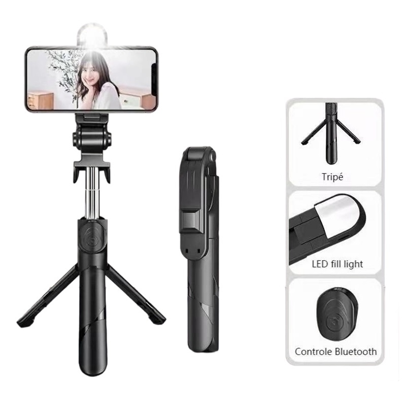 Bastão Pau de selfie Tripé Retrátil Com Luz LED Controle Bluetooth Celular Ideal para Fotos e Vídeos AIRER.BR
