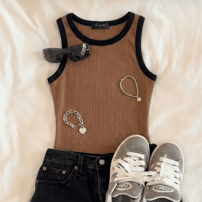 Regata Feminina Blusa Bicolor Canelada Premium Básica Justa Academia Fitness Casual Verão Coreana Retrô Estilosa Linda