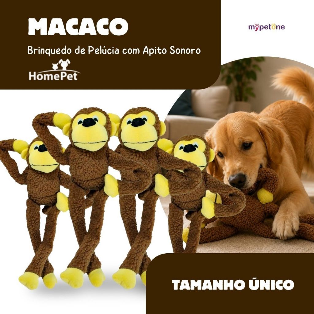 Kit 4 Brinquedo Pelúcia Macaco Colosso Apito Sonoro - Tam. Único