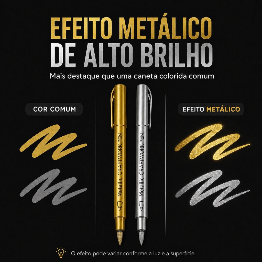Kit Canetas Metálicas Dourada e Prateada Ponta Fina 1,5 mm para Artesanato