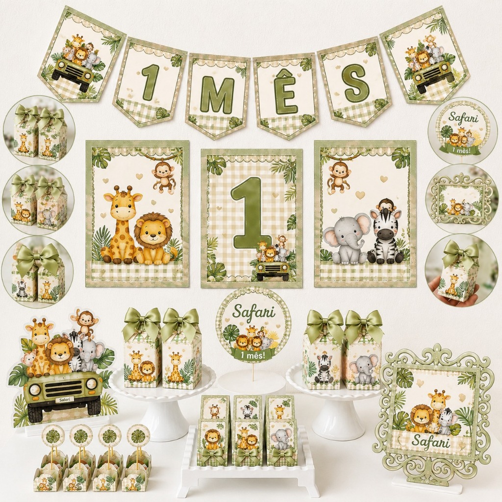 Kit Festa Safari Personalizado Só um Bolinho  Mesversário Aniversário Lembrancinha Festa