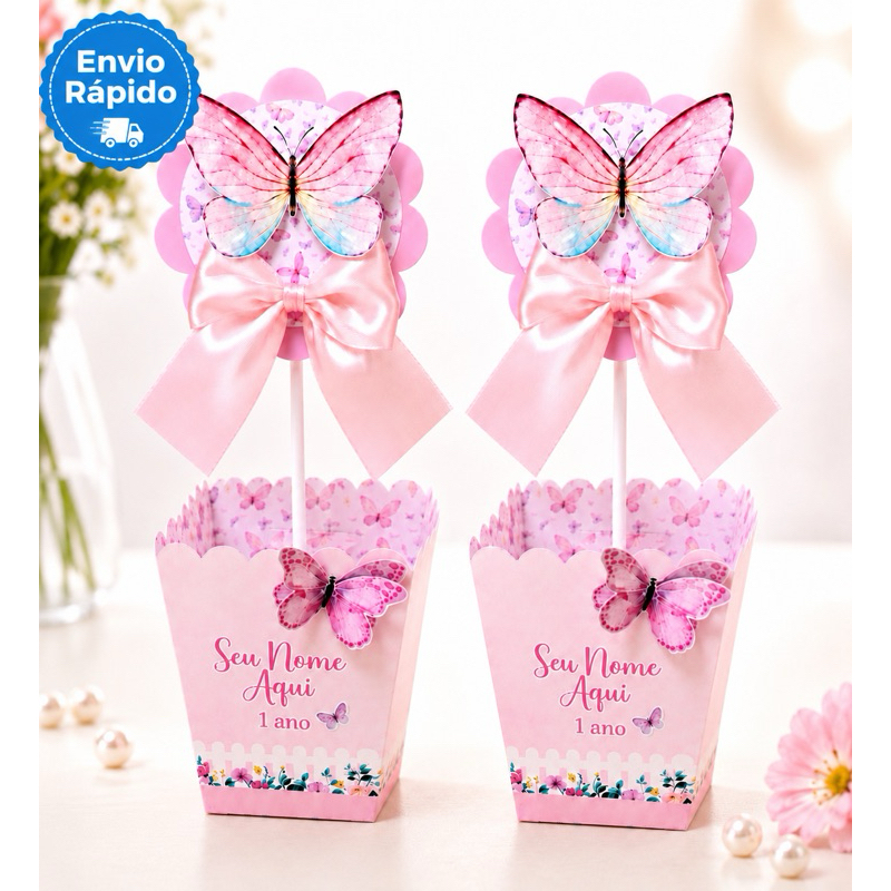 Centro de Mesa Borboletas Personalizado | Cachepô Jardim das Borboletas | Decoração Festa Infantil | Envio Rápido