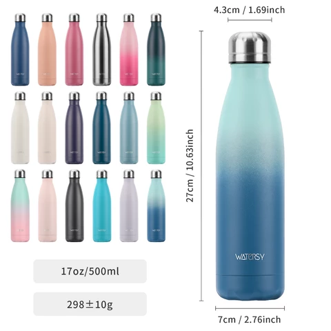 WATERSY Garrafa Térmica 500ml Aço Inox 304 | Mantém Quente 24h e Frio 24h Colorida para Esportes