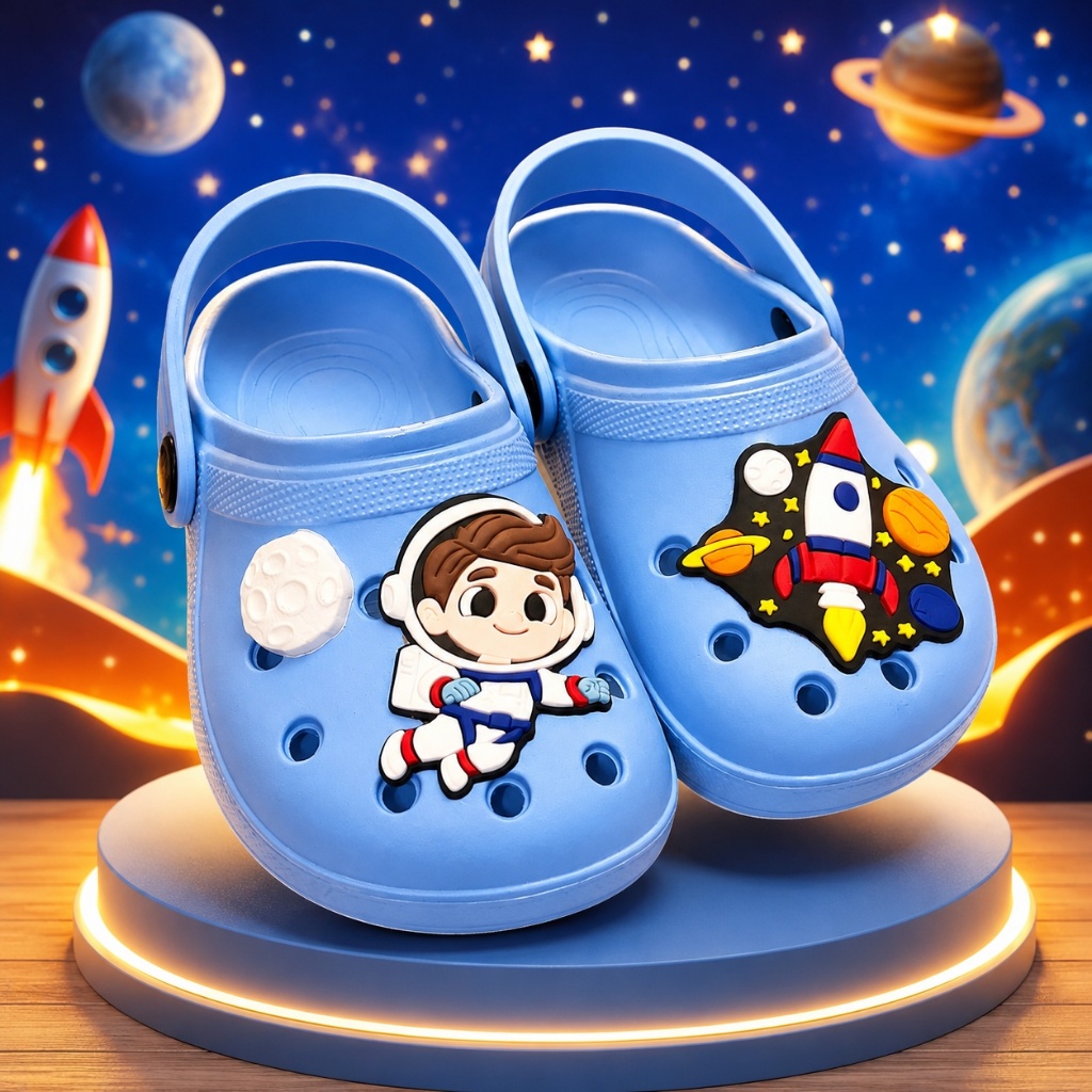 SANDALIA INFANTIL BABUCHE ASTRONAUTA FOGUETE MENINO LEVE MACIA ANTIDERRAPANTE