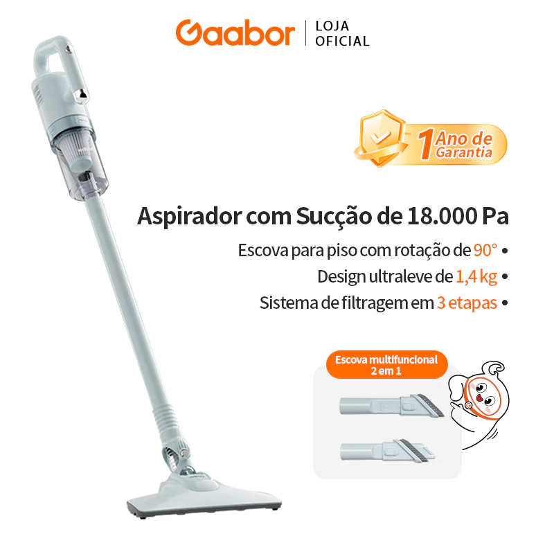 Gaabor Aspirador de Pó 2 em 1 com Fio 4.5m Sucção Forte 18000Pa Filtro Lavável 0.5L CW-18M02A