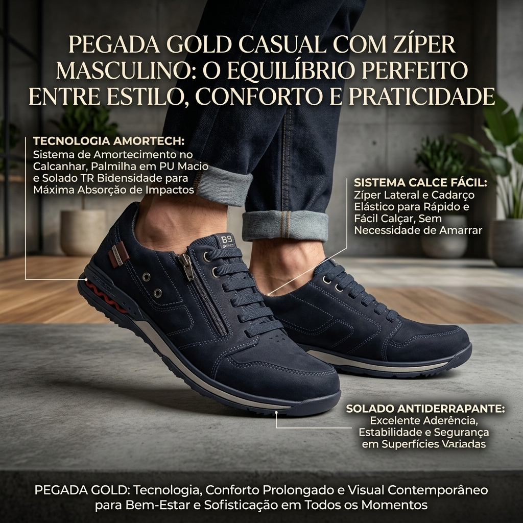 Sapatênis Pegada Gold Casual Com Zíper Masculino Original com Nota Fiscal e Garantia