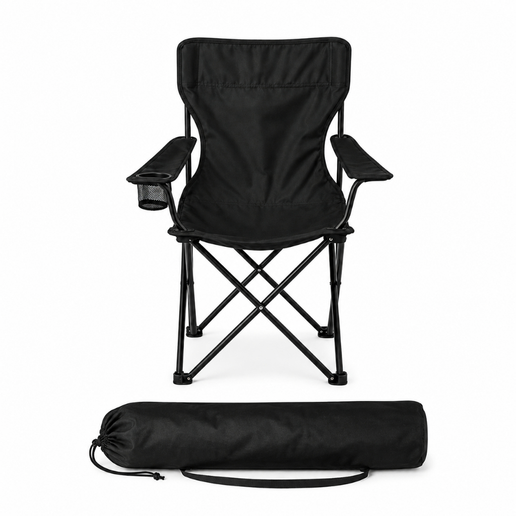 Cadeira Dobrável Camping Praia Pesca Acampamento Aço Compacta Porta Copos Bolsa de Transporte Apoio de Costas 120kg