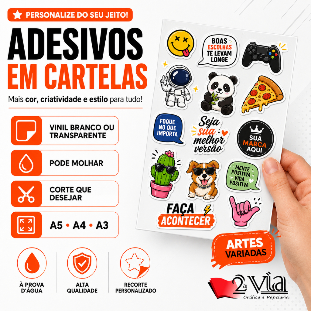 Cartela de Adesivos Vinil Personalizada Com Sua Ideia Recortada e Pronta Com Sua Ideia Logo e Imagem