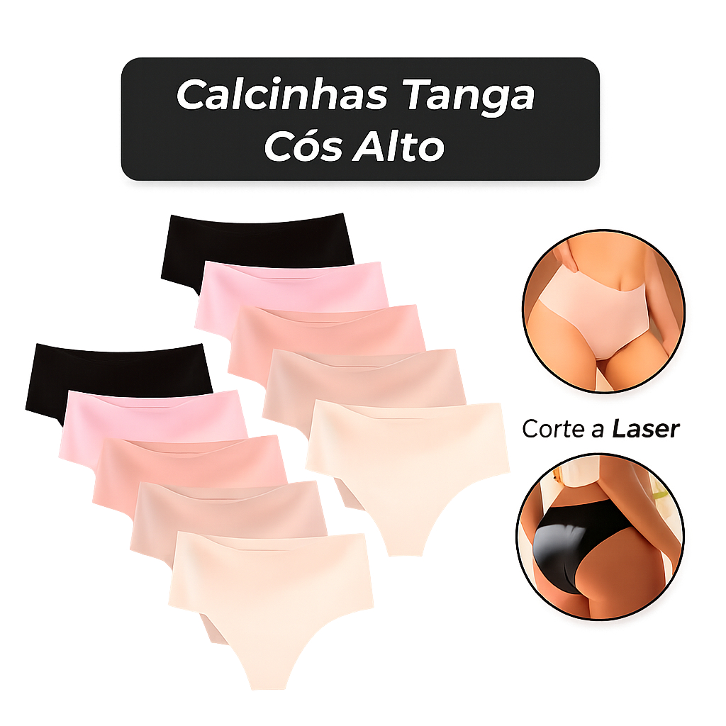 Kit 10/8 Calcinhas Cos Alto Modeladora Sem Costura Corte Laser