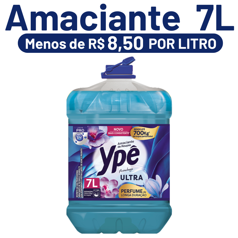 Amaciante Ypê Ultra Aconchego 7L Concentrado Rende Até 700kg de Roupas Perfumadas Original