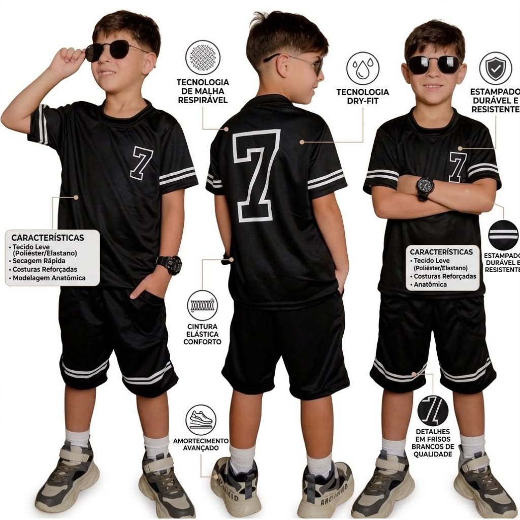 Roupa Infanil menino Dry-Fit Kit juvenil camisa + Bermuda