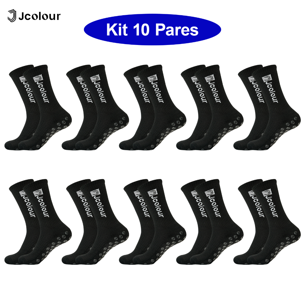 Meias Cano Alto Esportivas Masculinas Jcolour Kit 10 Pares, Antiderrapantes Confortáveis para Atividades Físicas e Dia a