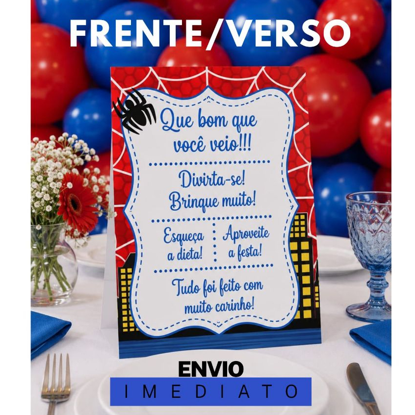 ENVIO IMEDIATO Plaquinha de Agradecimento/Centro de mesa Homem Aranha  (FAZEMOS TODOS OS TEMAS)