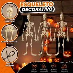 Kit Esqueleto Halloween PVC Realista 34cm Decoração Festa Assombrada Dia das Bruxas Chaveiro Enfeite Presente