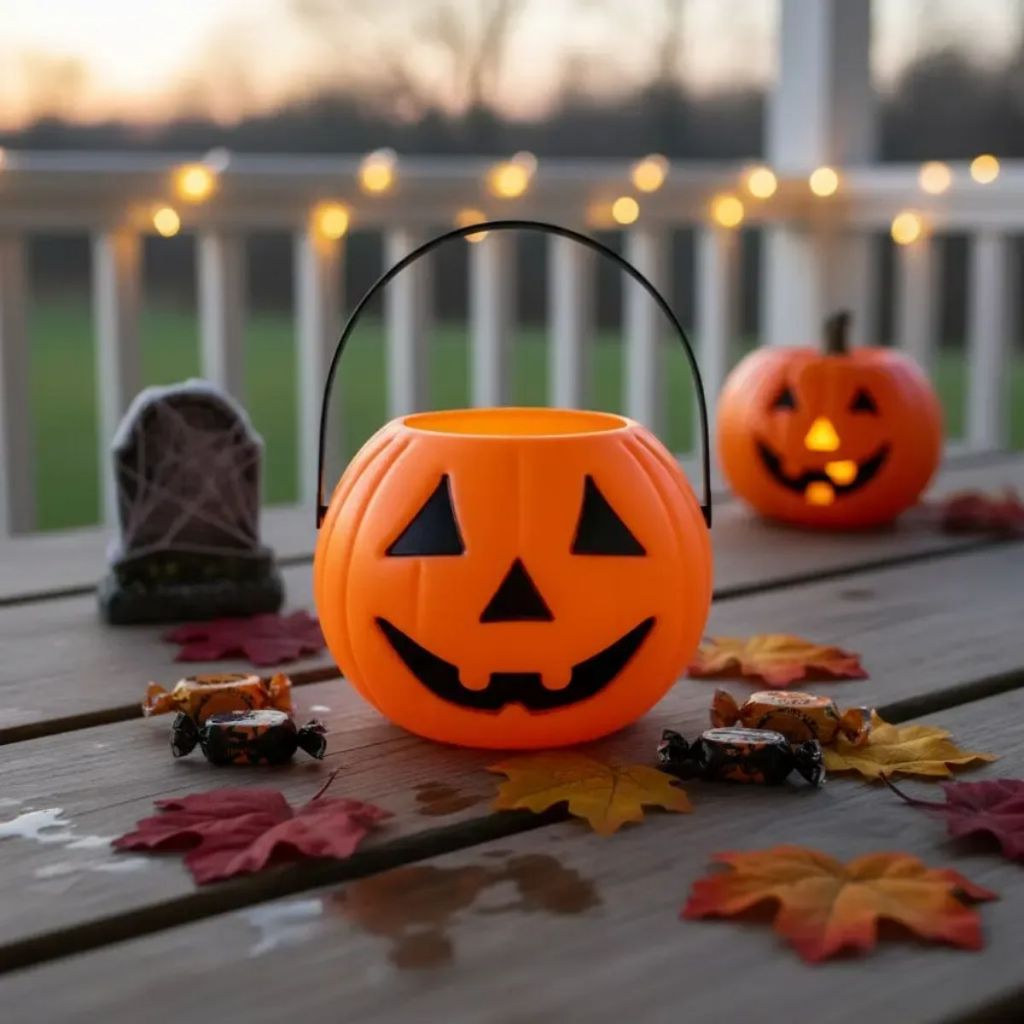 Balde Abobora de Plástico Pega Doces Dia das Bruxas Halloween Baldinho para Doce Criança Halloween
