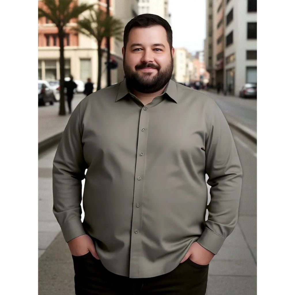 Camisa Social Slim Premium Super Plus Size Modal e Elastano Tamanhos 10/11/12 Até 195Kg)Não Amassa