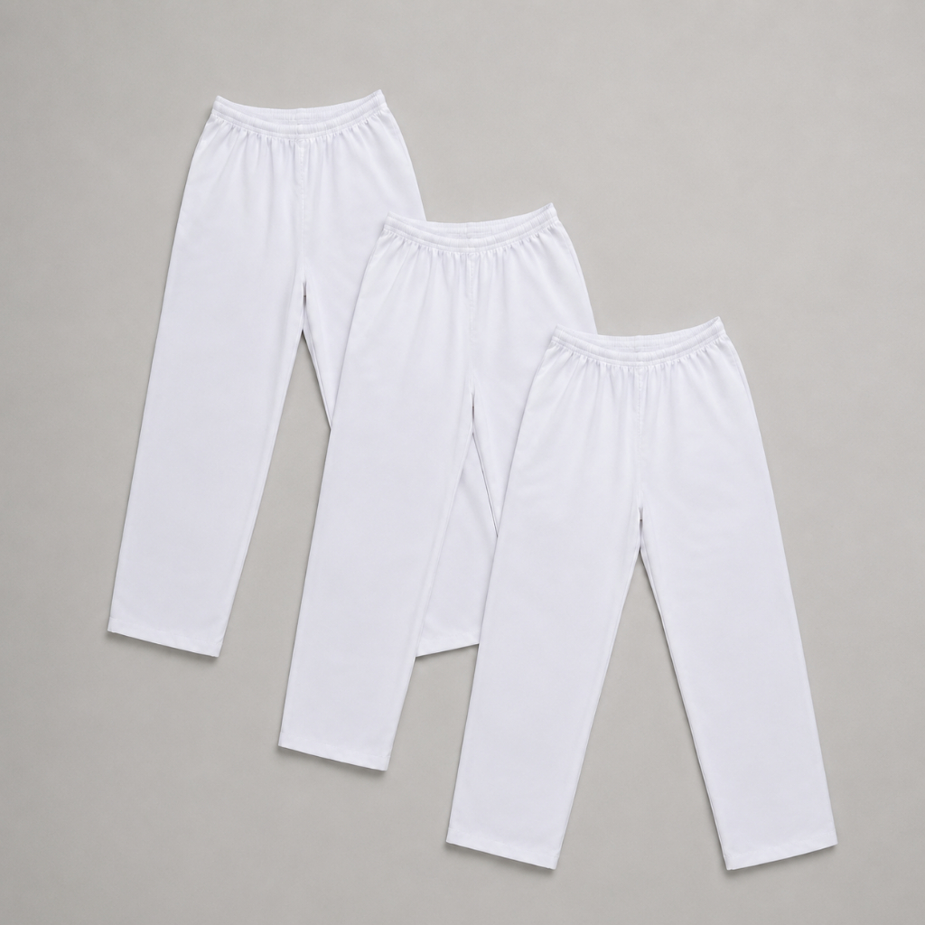 Kit Com 3 Calça De Brim Elástico Uniforme Trabalho Confortável