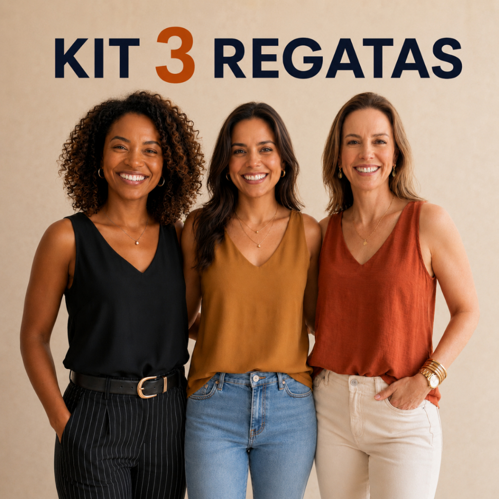 Kit 3 Blusa Regata Feminina Alça Larga Soltinha Elegante Decote V Tecido Duna Estilosa