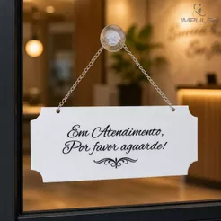 Placa de Porta Em Atendimento por favor aguarde/Livre Pode Entrar 20x8 cm com Corrente Decorativa