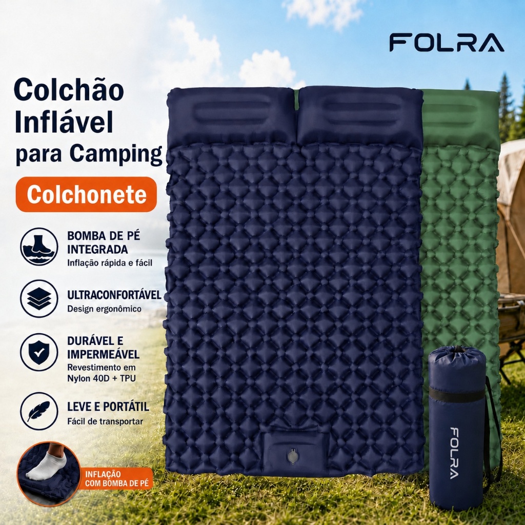 Colchão Inflável Casal Automático FOLRA Colchonete De Acampamento Portátil Com Bomba De Pé 190x120x5cm