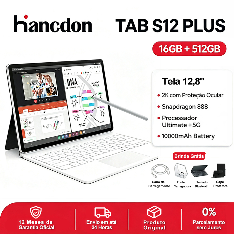 Hancdon Tablet S12 Plus 12.8"Tela FHD |16+512GB | Bateria 10000mAh | Snapdragon 888 WiFi/5G LTE