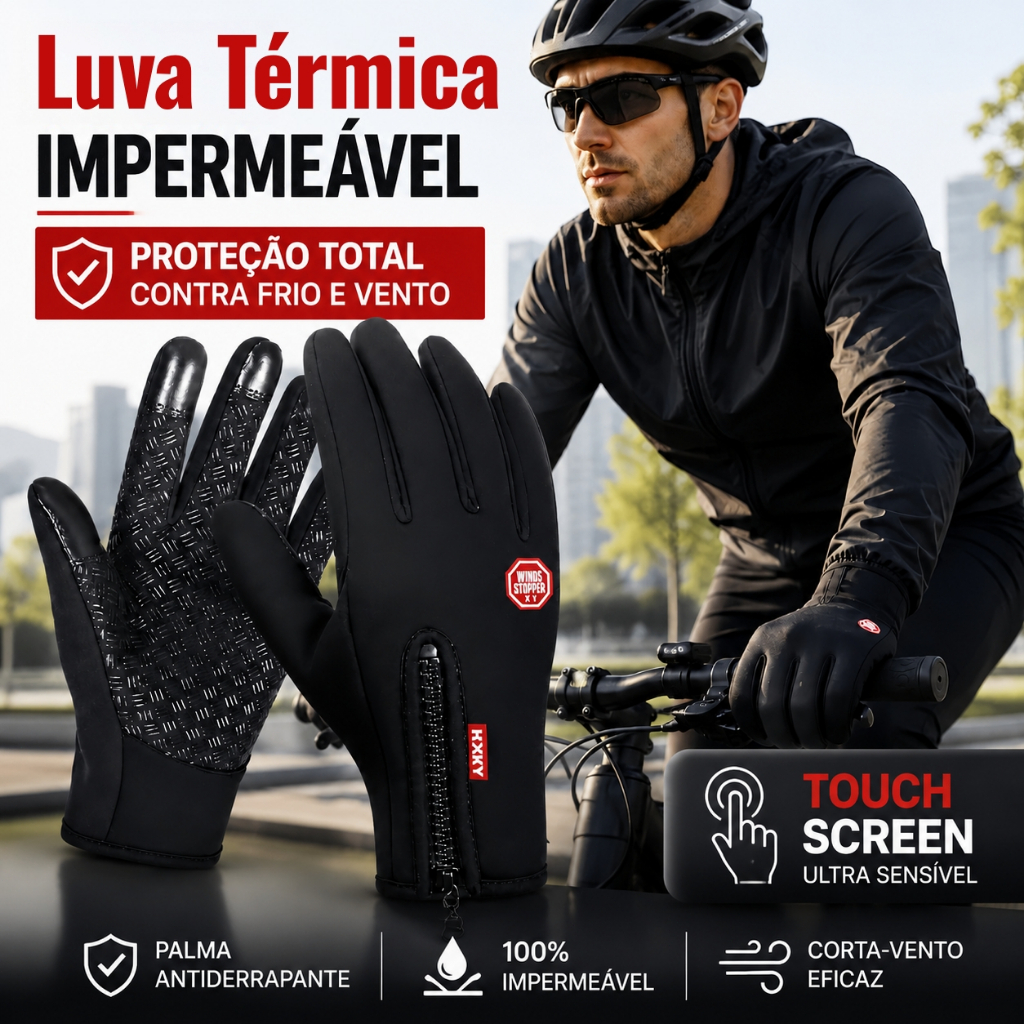 Luva Motoqueiro Impermeável Térmica Para Frio Touch Screen Antiderrapante Moto Bike Unissex KINETX